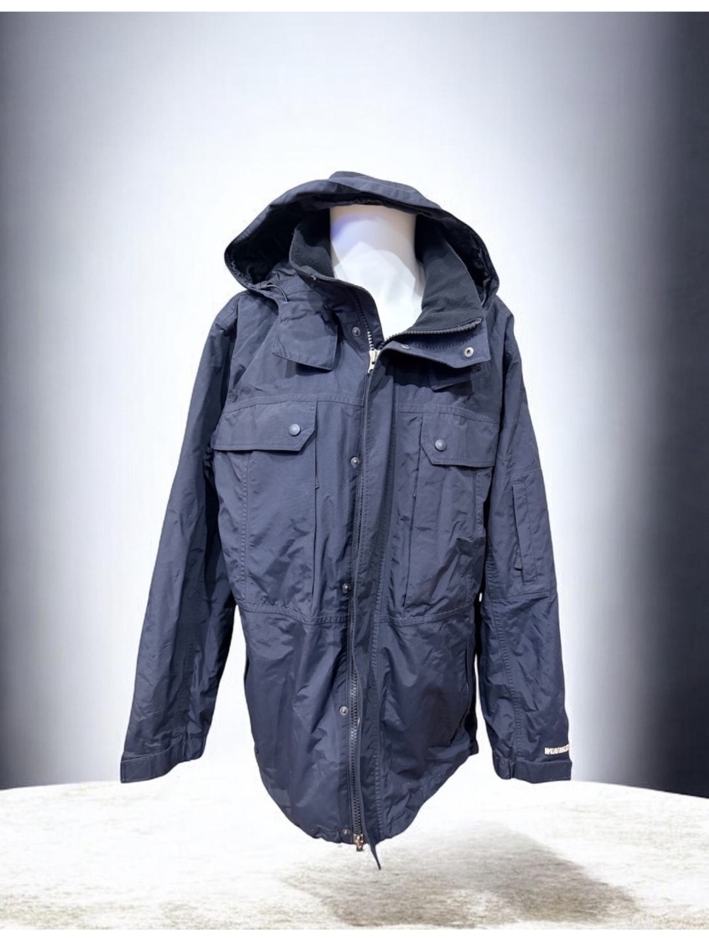 Eddie Bauer Rain Coat WeatherEdge Men's Navy Blue Hooded Rain Jacket Sz L